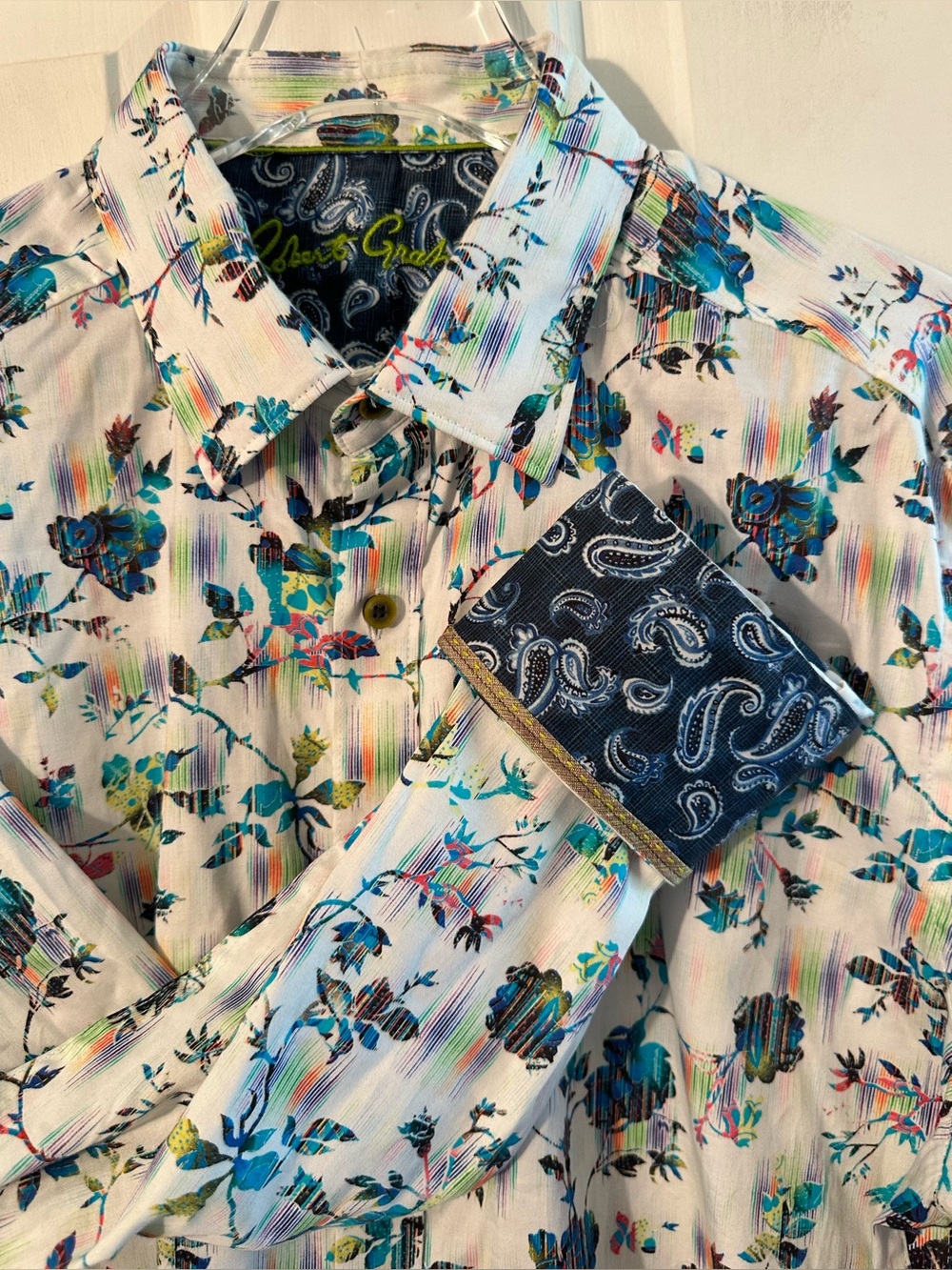 ROBERT GRAHAM Large COTTON Stretch Reverse Cuff Quiet Luxury Button Down Shirt